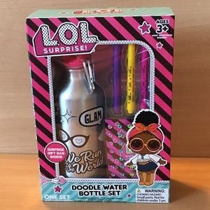 NWT Glam Sparkle Metal Water Bottle LOL Surprise with Markers & Mystery Gift